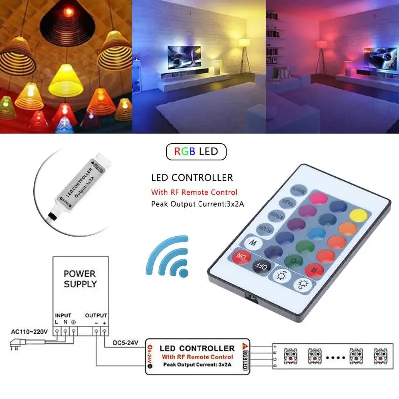 Мини 5 24V 24 кнопочный ИК Беспроводной LED RGB контроллер пульт дистанционного