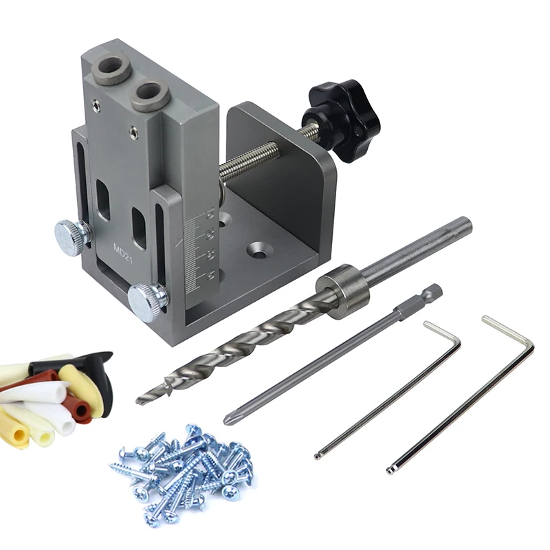 

Pocket Hole Jig Kit Locator With Gripper 9mm Drill Bit Wood Doweling Jig Hole Puncher For Angle Drill Guide Woodworking Tools