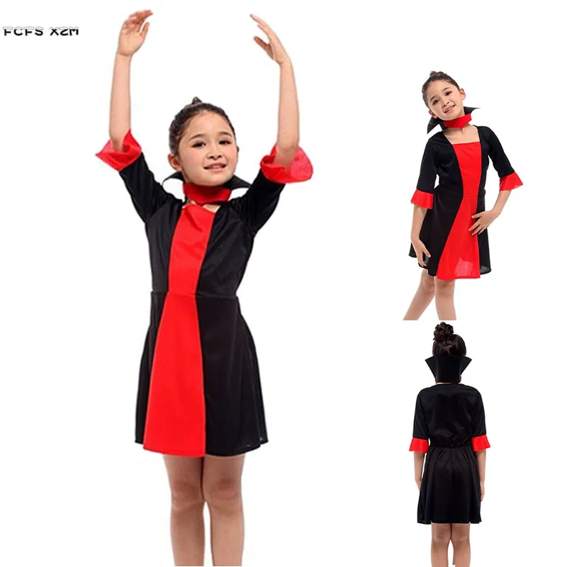 M-XL Red Girls Halloween Vampire Costumes Kids Children Queen Cosplay Carnival Purim parade Masquerade Stage play party dress |
