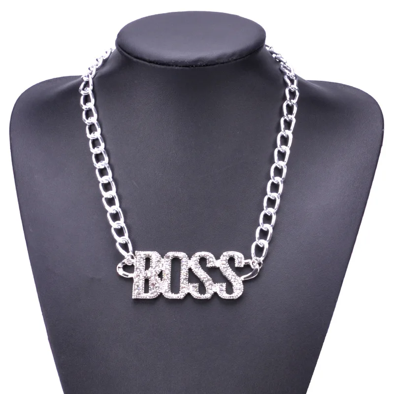 Панк хрустальное ожерелье с буквами Boss золотого и серебряного цвета длинной