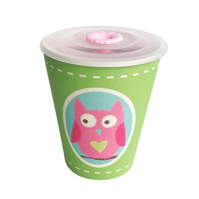 Owl W Cover Бамбуковая детская чашка для воды, Экологичная чашка для кормления ребенка, Мультяшные чашки для молока, сока, подарок для детей, детская бутылка для воды - Цвет: Owl W Cover