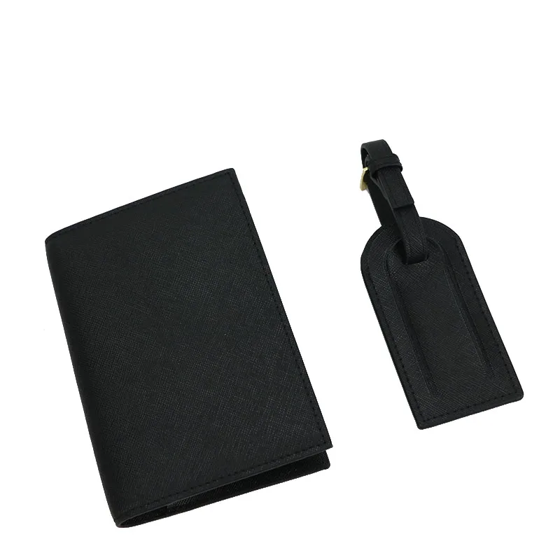 balck whole set Модные, с монограммой, начальные буквы, унисекс, Сафьяновая кожа, держатель для паспорта, багажная бирка, Обложка для паспорта, набор, аксессуары для путешествий - Цвет: balck whole set