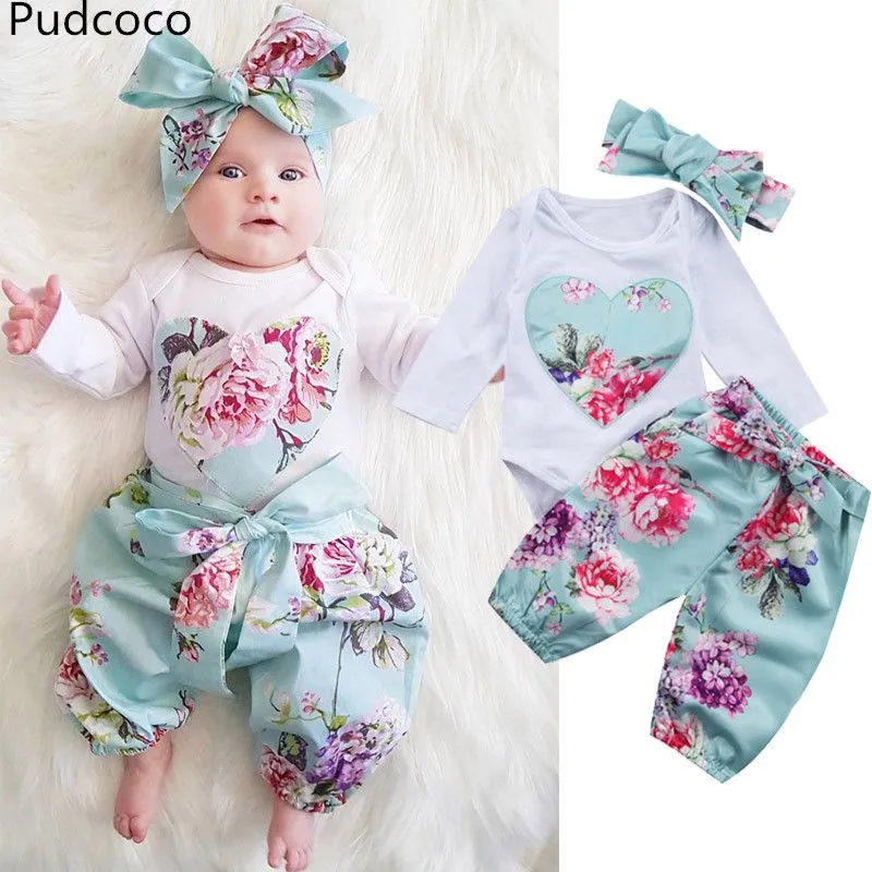 Pudcoco/2019 новый комплект одежды для новорожденных девочек комбинезон с цветочным