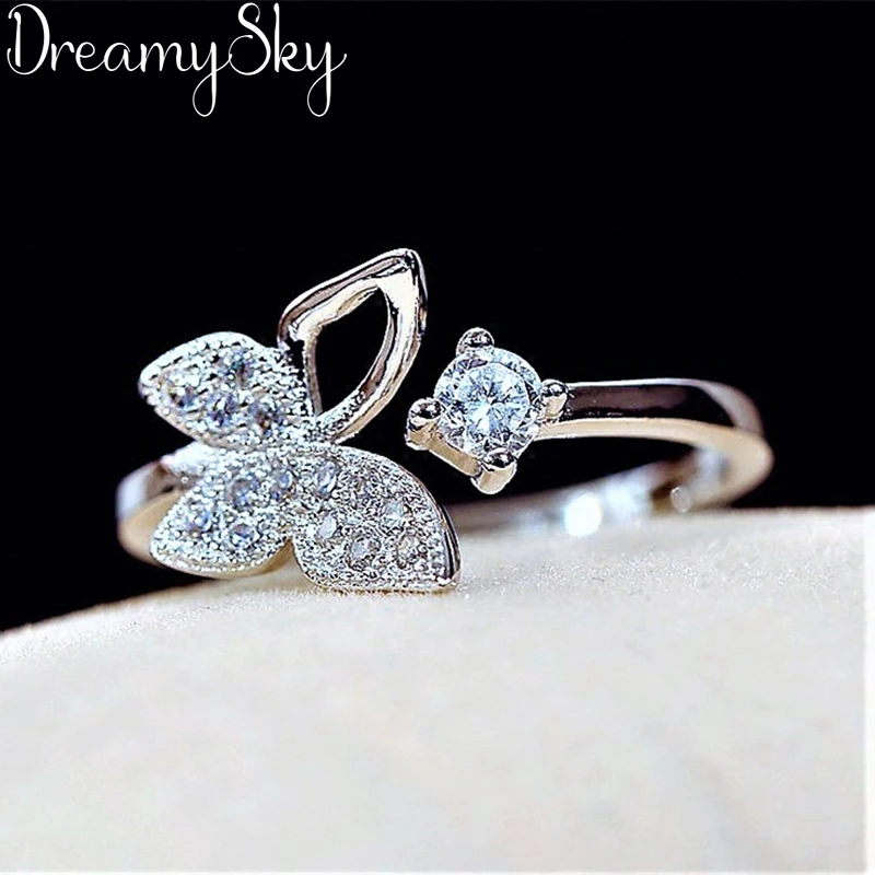 Модные серебряные кольца с цирконием в форме бабочки для женщин роскошные