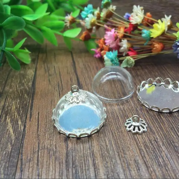 100 компл./лот 20 мм стеклянная крышка бронзовая/серебряная круглая кружевная