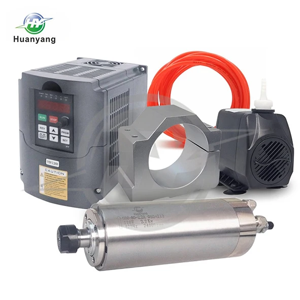 Huanyang 110 кВт 110 В Комплект мотор шпинделя 110 кВт в шпиндель+ кВт в vfd инвертор+ 80 мм крепление шпинделя+ водяной насос+ 5 м шланг