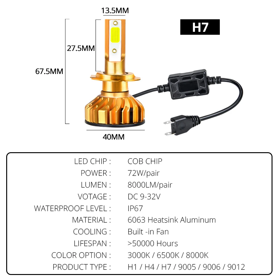 Aceersun 2 шт. F2 автомобиля H4 светодиодный фар H1 H7 H11 9005 9006 HB3/4 72W фары для 8000LM