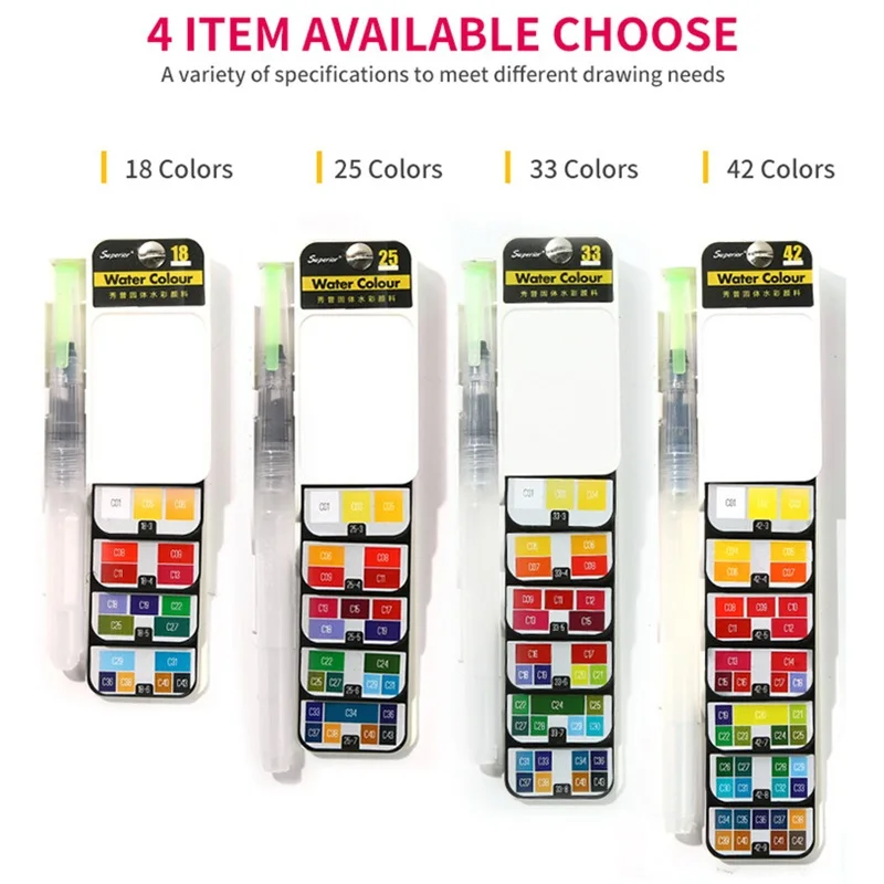 

18/25/33/42 Colors Watercolor Paint Set, Artist Foldable Watercolor Paint Set with Water Brush for Field Sketch Outdoor Painting