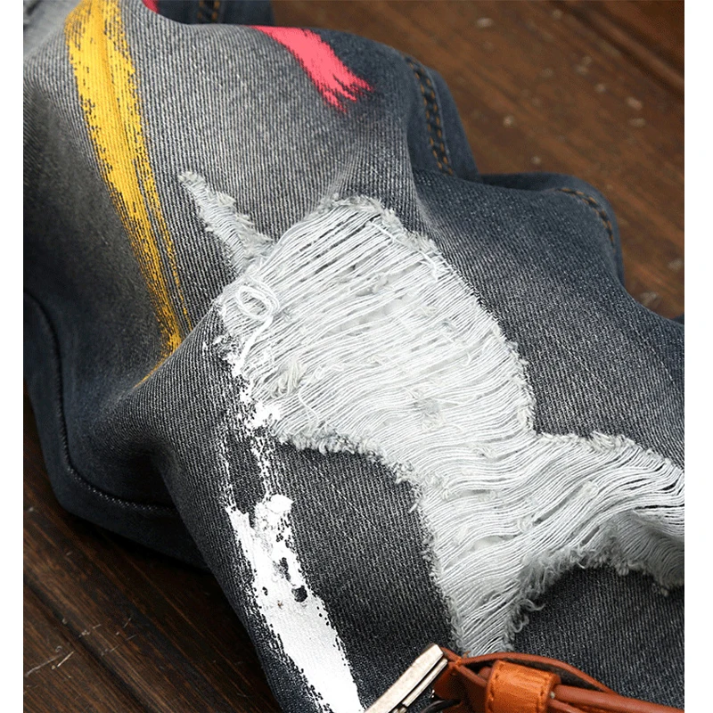 Men Jeans Pants 2021 Fashion Brand Graffiti Harajuku Vintage Hip Hop Denim Pants Skinny Straight Distressed Men Ripped Jeans