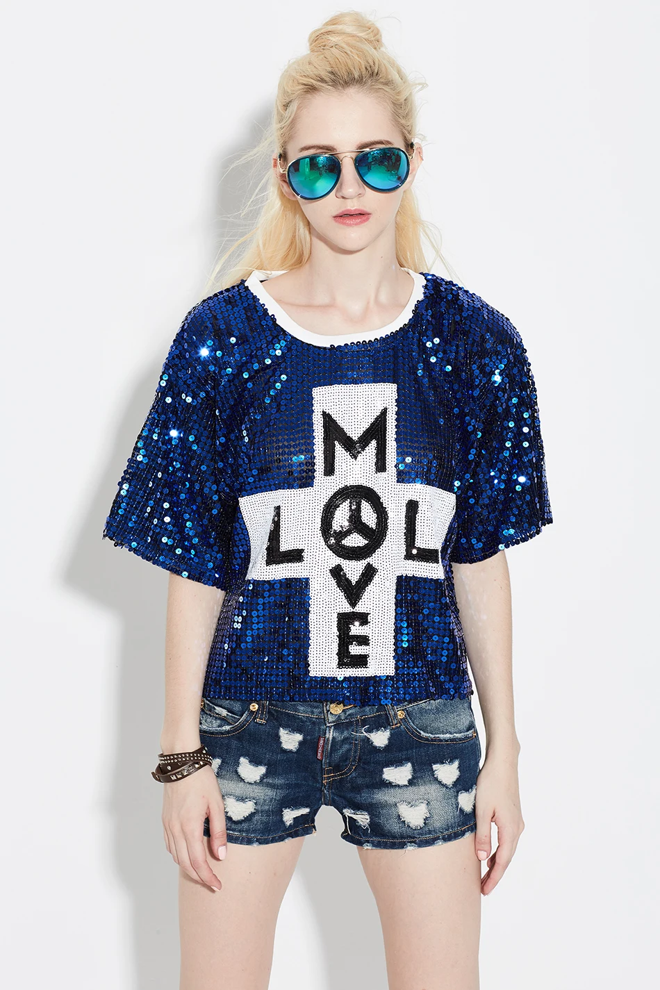 Новинка 2017 свободные топы с блестками и надписью Клубная футболка рукавом на