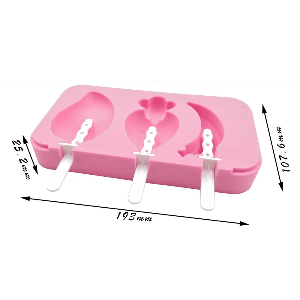 3 Cavity Ice Cream Mold Makers DIY Fruit shaped Strawberry Mango Cube Moulds Silicone Dessert Cake Molds Tray With Popsicle | Дом и сад