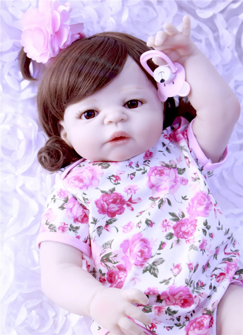 

Realistic full silicone dolls reborn baby girl dolls 23" curly hair wig bebe gift reborn toy dolls oyuncak bebek