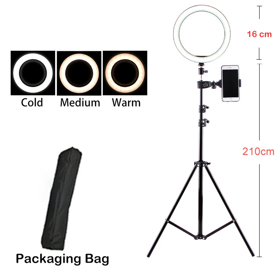 16lightX210tripod BAODELI USB 16 26 см селфи кольцо свет профессиональный штатив подставка для Dslr мобильного телефона держатель блогер вьедо аксессуары - Цвет: 16lightX210tripod