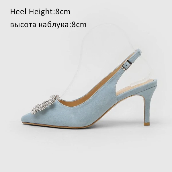 Blue Shoes 8cm Для женщин; туфли-лодочки; модная Женская Стразы обувь на высоком каблуке, из мягкой кожи, женская обувь на высоком каблуке Острый носок с нескользящей подошвой бренд размера плюс де - Цвет: Blue Shoes 8cm