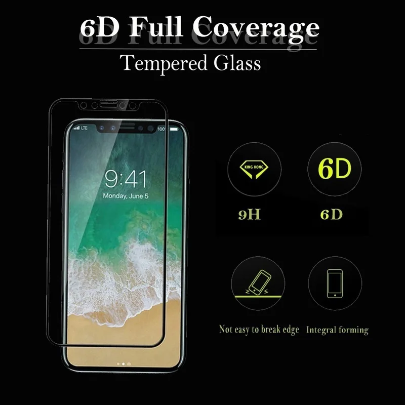 6D 9 H закаленное стекло передний чехол для iPhone X 7 8 Plus экран защитный Fim полный чехол оболочка для iPhone X 6 6 S Plus Coque