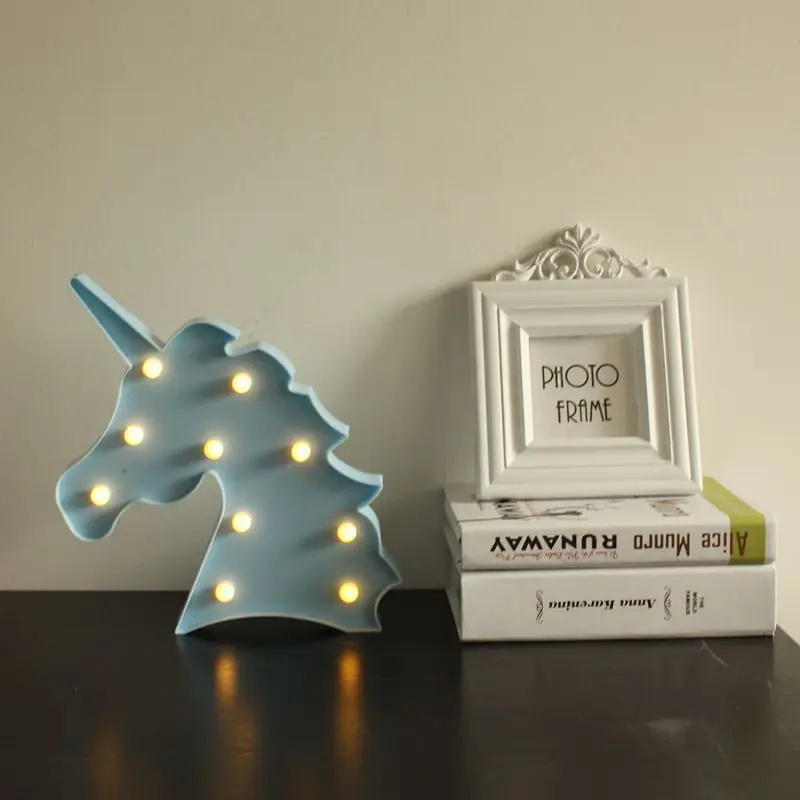 warm light-blue Свет единорога, единорог, вечерние лампы, светодиодный светильник с надписью Marquee, животные, детская спальня, настольная лампа, Настенный декор, светодиодный ночник - Испускаемый цвет: warm light-blue