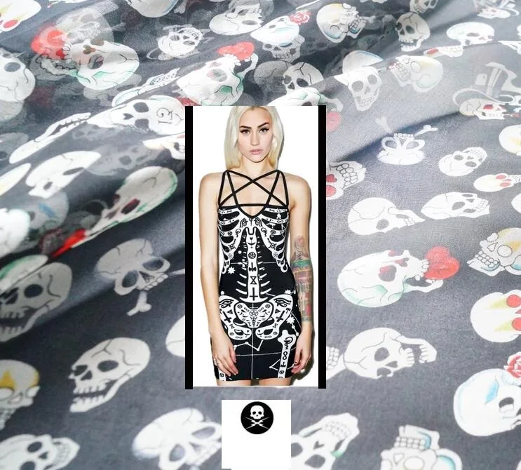 Модная Парижская шелковая шифоновая ткань с изображением скелета элегантное