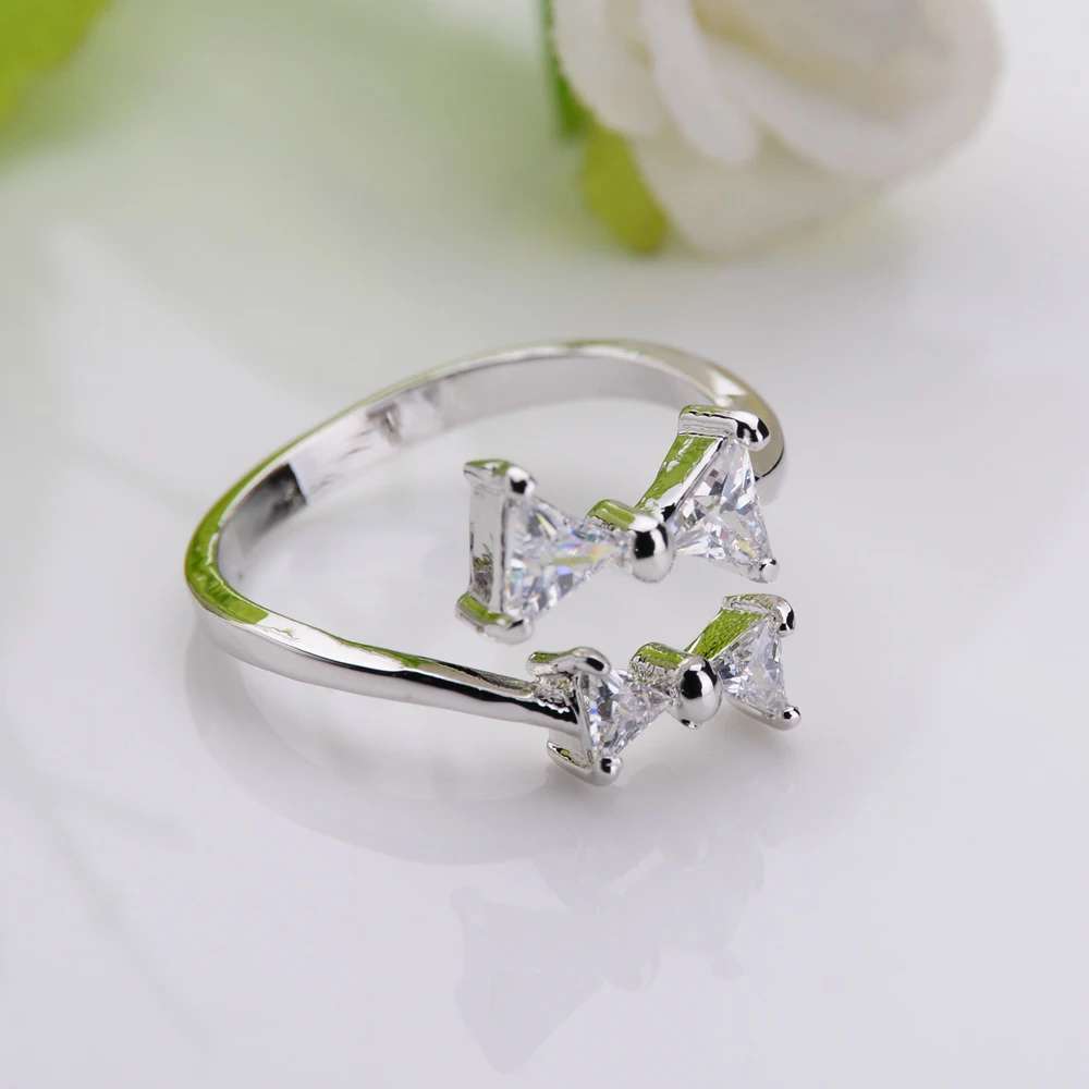 Изысканный с милым бантом Кольца открытым Размеры золото/посеребренные