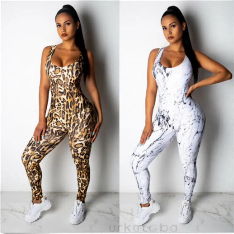 2019 сексуальный женский спортивный комбинезон для йоги с леопардовым принтом без