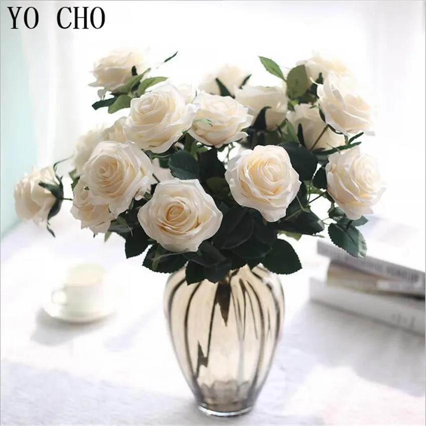 

YO CHO 2 pcs Artificial Flower 10 Heads Roses Bridesmaid Wedding Bouquets Silk Flowers Home Decoration Rose Handmade Favors Gift