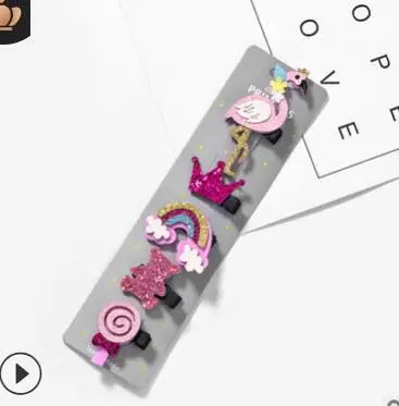 1 HM022 Korean Version Sweet Children's Hairpin Sequins Animal Unicorn Cat Bow Owl Cute Cartoon Princess Hair Clip Jewelry - Окраска металла: 1