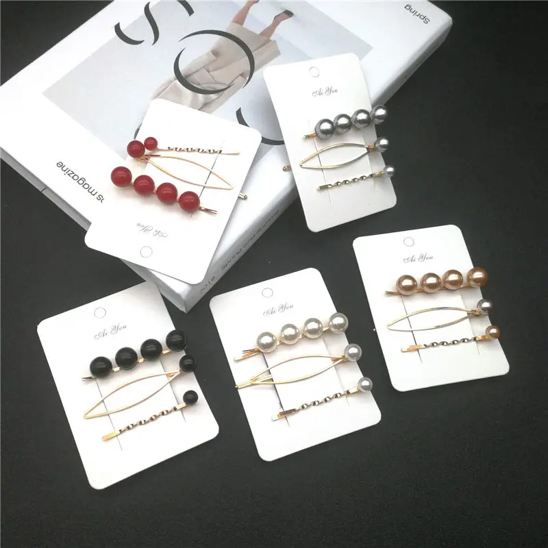 3 шт./компл. винтажная модная Корейская женская заколка для волос с жемчужинами на