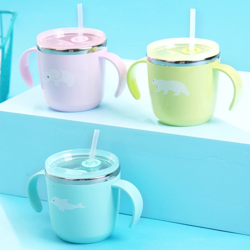 LANSKYWARE Милая Детская кружка с соломинкой крышкой 304 кофейная из нержавеющей стали