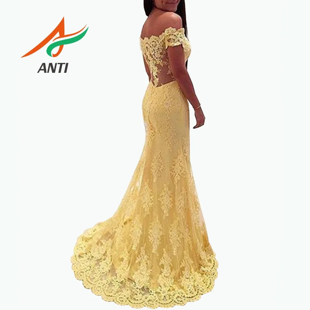 ANTI Arabic Yellow Mermaid Long Prom Dresses 2019 Backless Formal Party Gowns Women vestidos de gala Longue jurken Custom | Свадьбы и