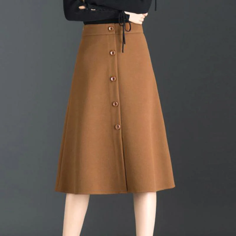 Осенне зимняя модная офисная Женская юбка с высокой талией Camel Balck однобортная