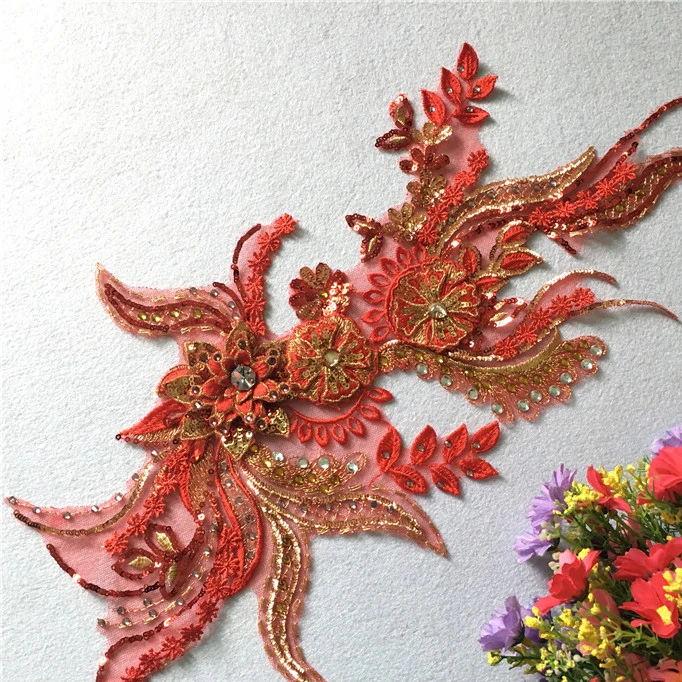 3D цветочные блестки кружевная ткань аппликация для костюма представлений