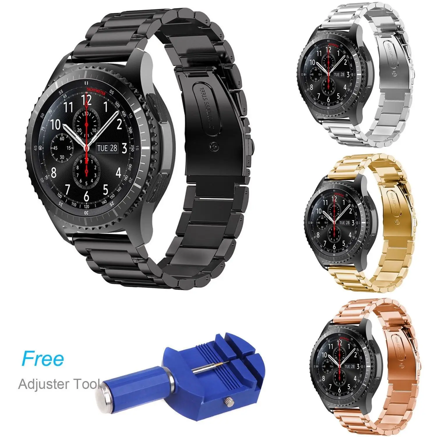 Браслет из нержавеющей стали с 3 бусинами для Samsung Gear S3 Frontier Band классический