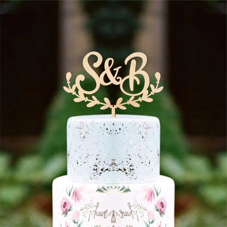 

Wedding cake topper Initials Wreath cake topper Letters Custom Wood Cake Topper personalized cake toppe