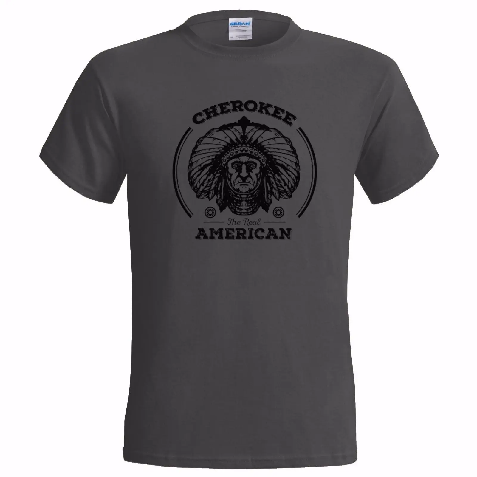 Cherokee Настоящее американская мужская футболка Индийский Родной рок стоя вождь