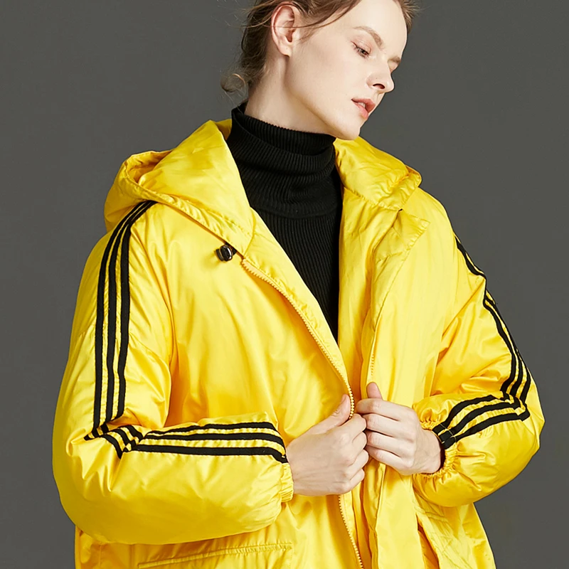 Женский пуховик с капюшоном теплая Толстая куртка на 2019 белом утином пуху