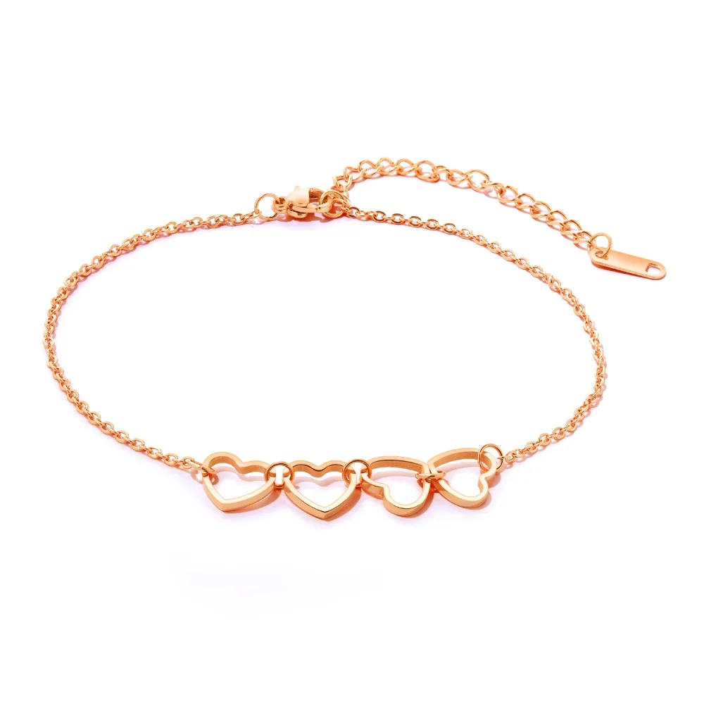 

Fashion Charm Cute Hollow heart Anklets For Women Rose Gold Stainless Steel Ladies girl summer Foot Jewelry Gift