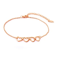 fashion charm cute hollow heart anklets for women rose gold stainless steel ladies girl summer foot jewelry gift