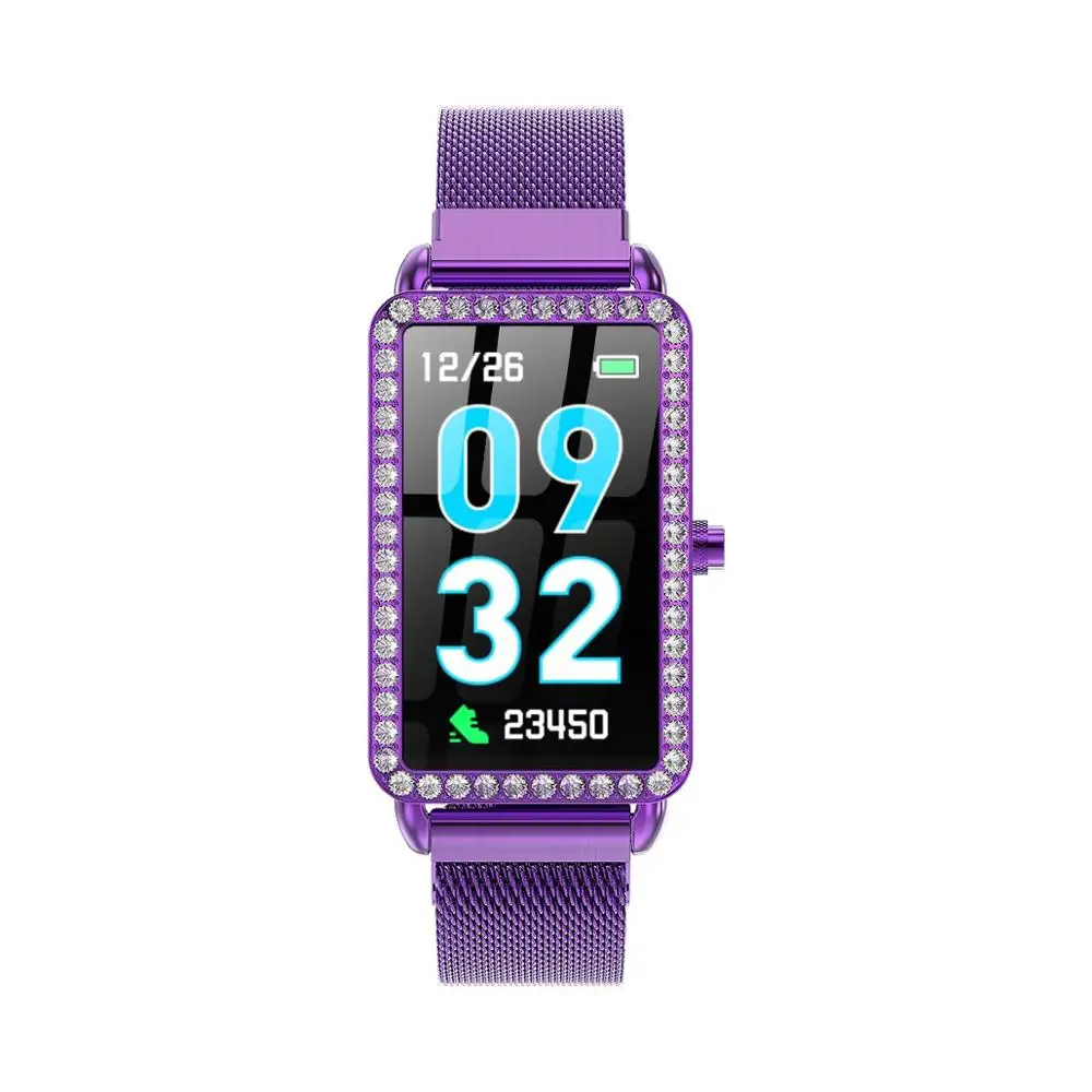 Purple A88, женские Смарт-часы, пульсометр, кровяное давление, фитнес-браслет, спортивный шагомер, умные часы для девочек, женские металлические часы - Цвет: Purple