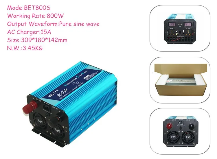 Хорошее качество BELTTT DC12V к AC220V 3000 Вт Чистая синусоида Инвертор с зарядным устройством BET3000S UPS инвертор