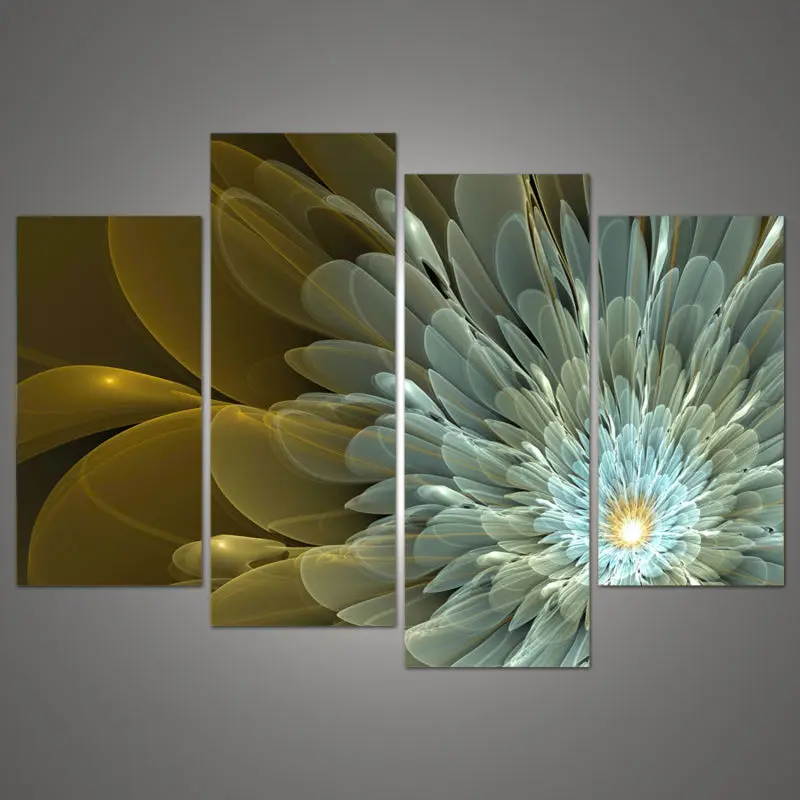 

4 Panels Canvas Wall Painting Wealth And Luxury Golden Flowers Art Picture Home Decor On Canvas Modern Wall Painting