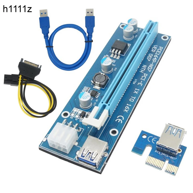 Переходная карта VER 007 PCIe PCI E Express 1x к 16x кабель для передачи данных USB 3 0 SATA 6Pin IDE Molex