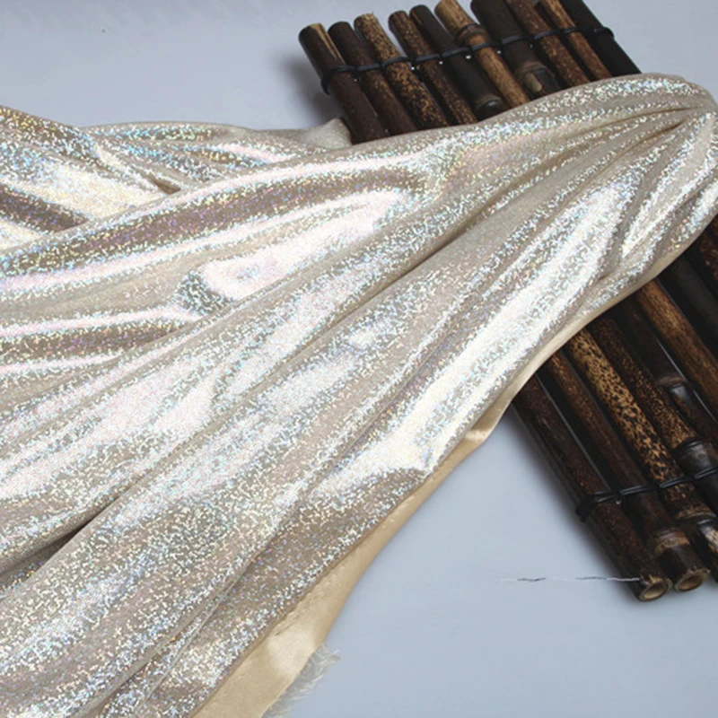 Блестящая лазерная ткань Переливающаяся красочная эластичная 100x150 см полиэстер