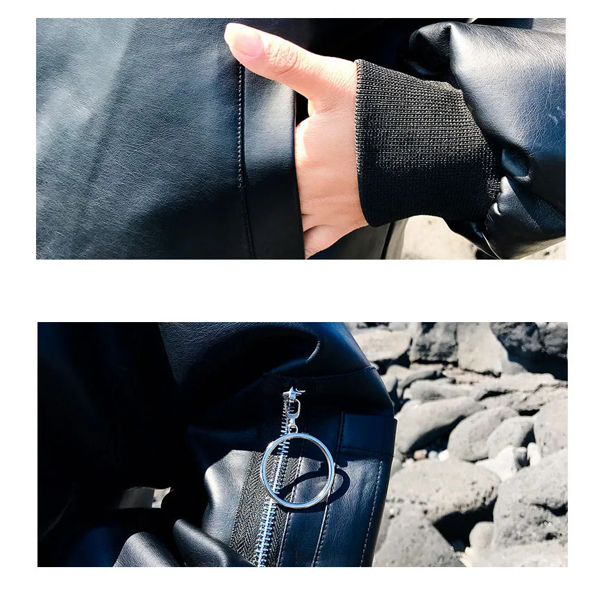 

Fashion baseball style faux leather jacket women loose fit coat outerwear new arrival 2019 autumn winter