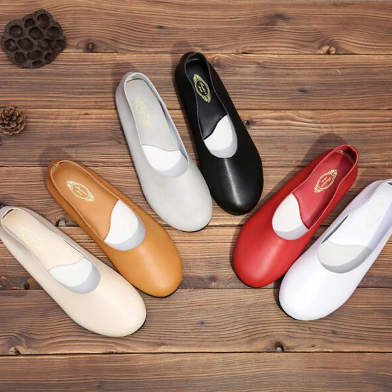 Женские кожаные туфли ручной работы литературные в стиле ретро с круглым носком