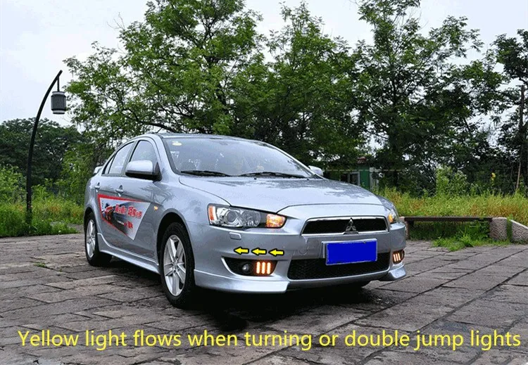 EOsuns led drl Дневной ходовой светильник+ противотуманная фара для Mitsubishi Lancer-ex 2010-2012 с желтыми поворотниками и синим ночным светильник
