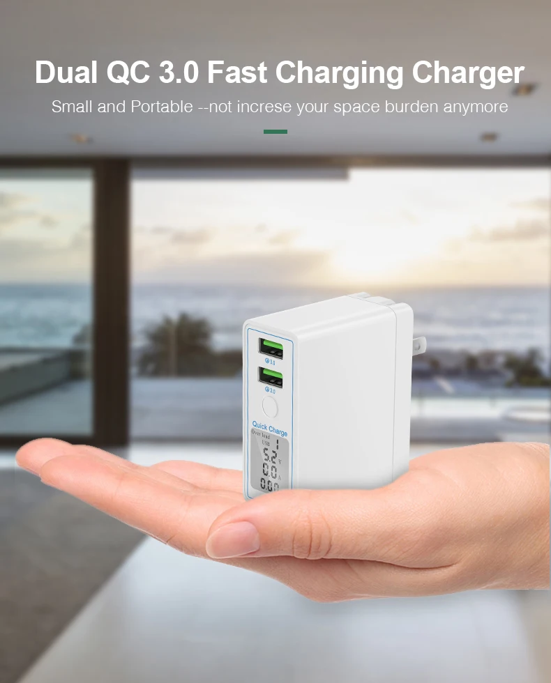 Быстрая зарядка 3,0 USB зарядное устройство со светодиодным дисплеем, 36 Вт QC 3,0 настенное зарядное устройство адаптер Быстрая зарядка для iPhone, ipad, samsung, Xiaomi