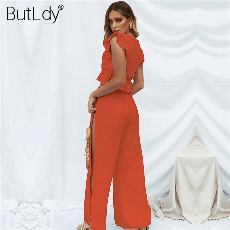 Женский комбинезон с оборками и v образным вырезом комплект из двух предметов