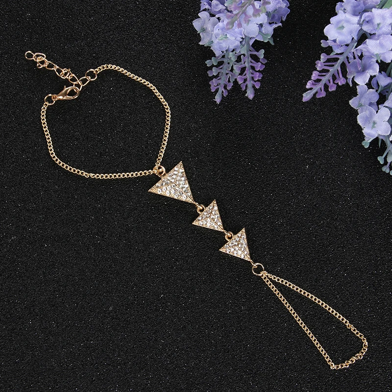 Женский браслет на запястье MOULANFA золотистый с блестками стразы 3 и треугольные