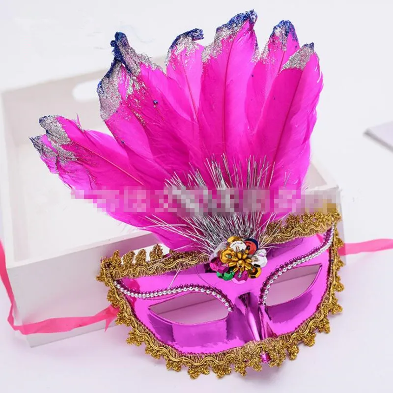 

old Powder Feather Mask Women Girls Nightclub Dance Party Performance Show Masks Halloween Party Dress Supplies