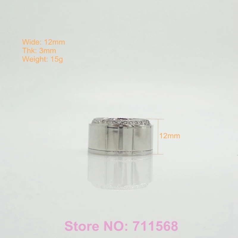 OEM бренд 12 мм широкий плоский Панель стальное кольцо с 1 ряд прозрачного хрусталя