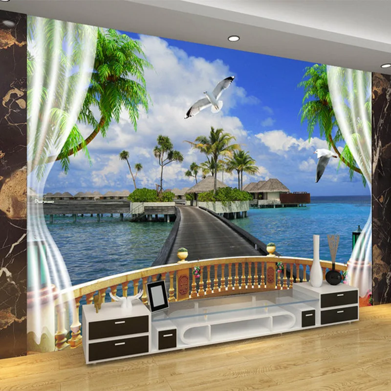 Настенные 3D обои на заказ декоративные нетканые с изображением окна Морского
